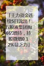 主力资金连续5日流出！五粮液集团掏6亿增持，持股微增0.12%显乏力