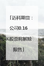 迈科期货：公司0.16%股票将解除限售